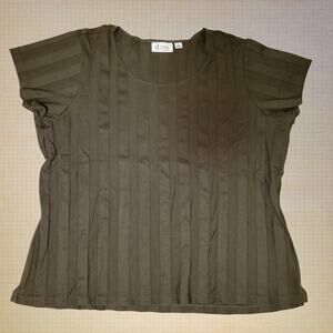 Denim & Co. Women’s 1X Olive Green Ribbed Short Sleeve Top Casual Plus Size